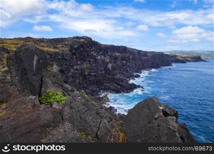 Easter island cliffs and pacific ocean landscape, Chile. Easter island cliffs and pacific ocean landscape