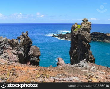 Easter Island coastline. Easter Island coast, rocks and ocean.. Easter Island coastline. Easter Island coast, rocks, ocean.