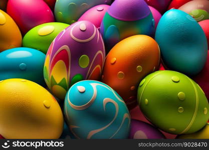 Easter Painted Eggs Colourful Pattern Background. Generative AI. High quality illustration. Easter Painted Eggs Colourful Pattern Background. Generative AI