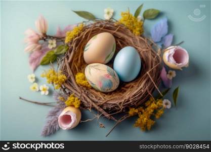 Easter Painted Eggs in Nest isolated. Generative AI. High quality illustration. Easter Painted Eggs in Nest isolated. Generative AI