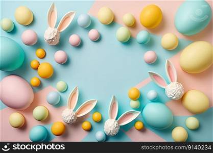 Easter party concept. easter eggs in a circle. Illustration Generative AI 