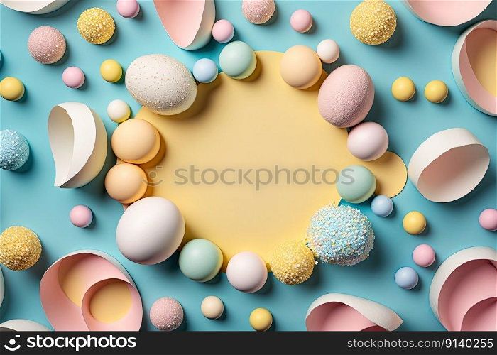 Easter party concept. easter eggs in a circle. Illustration Generative AI 