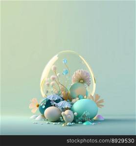 Easter Party Greeting Card with Glosy 3D Eggs and Flowers