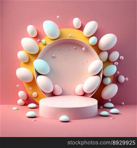 Easter Podium Scene with Pink 3D Eggs Decoration for Product Display