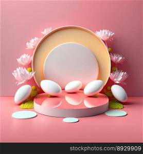 Easter Podium Scene with Pink 3D Eggs Decoration for Product Exhibition
