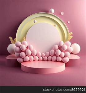 Easter Podium Scene with Pink 3D Eggs Decoration for Product Presentation