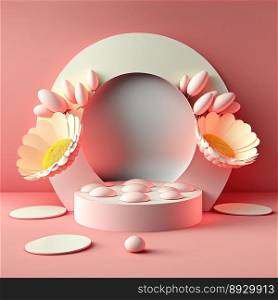 Easter Podium Scene with Pink 3D Eggs Decoration for Product Promotion