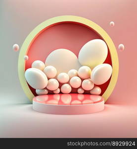 Easter Podium Scene with Pink 3D Eggs Decoration for Product Promotion