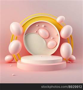 Easter Podium Scene with Pink 3D Eggs Decoration for Product Sales