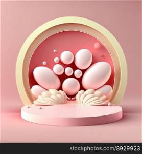 Easter Podium Scene with Pink 3D Eggs Decoration for Product Sales