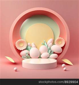 Easter Podium Scene with Pink 3D Eggs Decorative for Product Exhibition