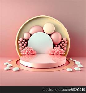 Easter Podium Scene with Pink 3D Eggs Decorative for Product Exhibition