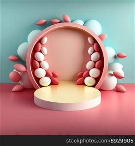 Easter Podium Scene with Pink 3D Eggs Decorative for Product Presentation