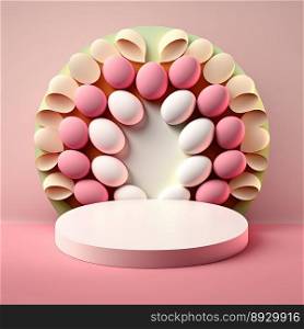 Easter Podium Scene with Pink 3D Eggs Decorative for Product Presentation