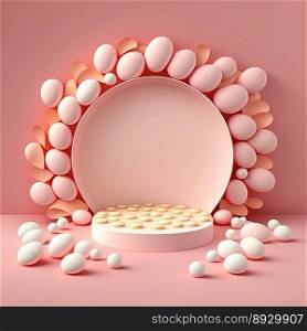Easter Podium Scene with Pink 3D Eggs Decorative for Product Promotion