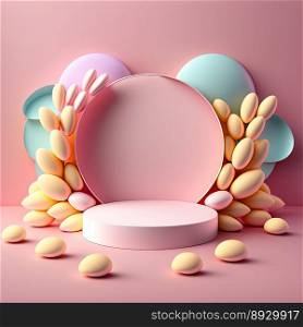 Easter Podium Scene with Pink 3D Eggs Decorative for Product Sales