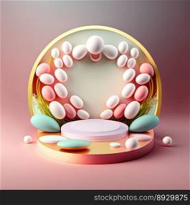 Easter Podium Scene with Pink 3D Render Eggs Decoration for Product Display