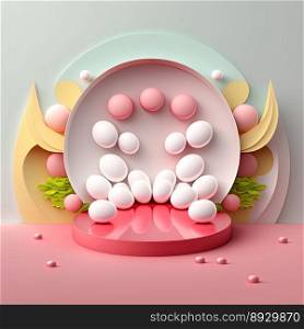 Easter Podium Scene with Pink 3D Render Eggs Decoration for Product Exhibition