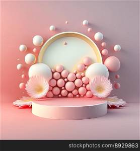 Easter Podium Scene with Pink 3D Render Eggs Decoration for Product Promotion