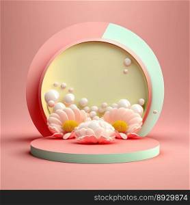 Easter Podium Scene with Pink 3D Render Eggs Decoration for Product Promotion