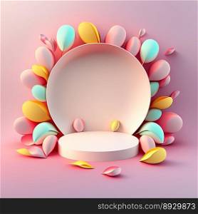 Easter Podium Scene with Pink 3D Render Eggs Decoration for Product Sales