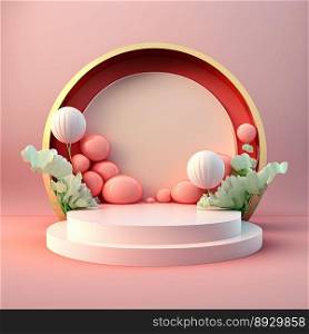 Easter Podium Scene with Pink 3D Render Eggs Decorative for Product Display