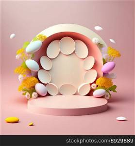 Easter Podium Scene with Pink 3D Render Eggs Decorative for Product Display