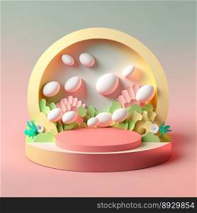 Easter Podium Scene with Pink 3D Render Eggs Decorative for Product Exhibition