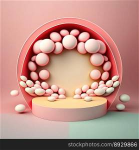 Easter Podium Scene with Pink 3D Render Eggs Decorative for Product Presentation