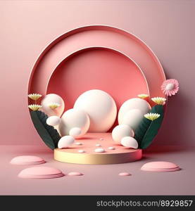 Easter Podium Scene with Pink 3D Render Eggs Decorative for Product Promotion