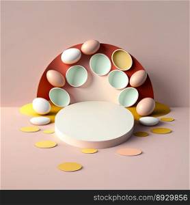 Easter Podium Scene with Pink 3D Render Eggs Decorative for Product Sales