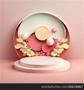 Easter Podium Scene with Pink 3D Render Eggs Decorative for Product Sales