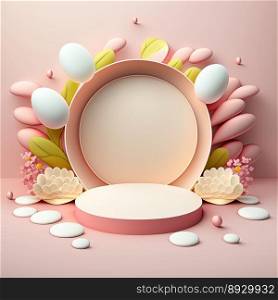 Easter Podium Stage with Pink 3D Eggs Decoration for Product Presentation