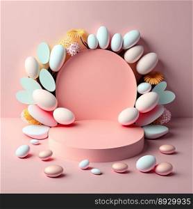 Easter Podium Stage with Pink 3D Eggs Decoration for Product Promotion