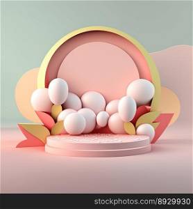 Easter Podium Stage with Pink 3D Eggs Decorative for Product Display