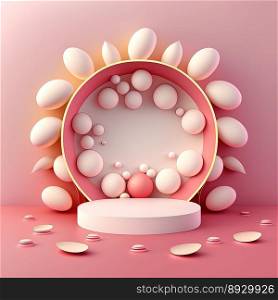 Easter Podium Stage with Pink 3D Eggs Decorative for Product Exhibition