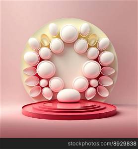 Easter Podium Stage with Pink 3D Render Eggs Decoration for Product Display