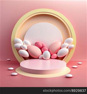 Easter Podium Stage with Pink 3D Render Eggs Decoration for Product Promotion