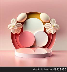 Easter Podium Stage with Pink 3D Render Eggs Decoration for Product Sales