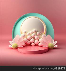 Easter Podium Stage with Pink 3D Render Eggs Decorative for Product Display