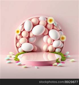 Easter Podium Stage with Pink 3D Render Eggs Decorative for Product Sales