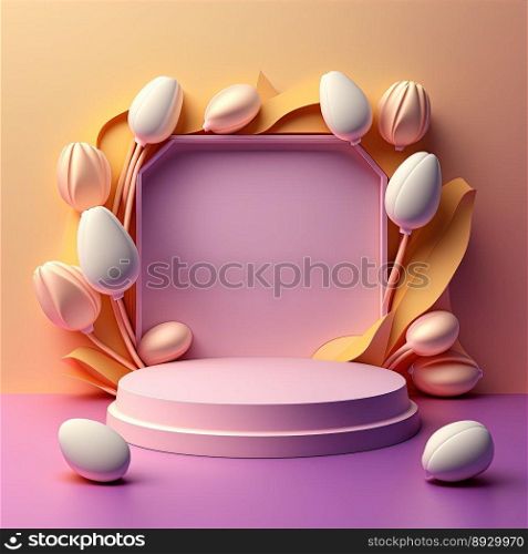Easter Podium Stand with Pink 3D Eggs Decoration for Product Display