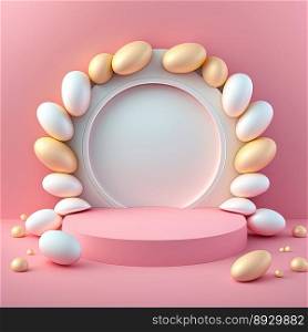 Easter Podium Stand with Pink 3D Eggs Decoration for Product Exhibition
