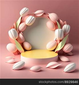 Easter Podium Stand with Pink 3D Eggs Decoration for Product Presentation