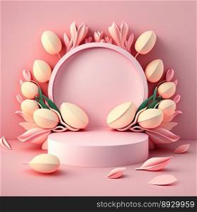 Easter Podium Stand with Pink 3D Eggs Decoration for Product Promotion