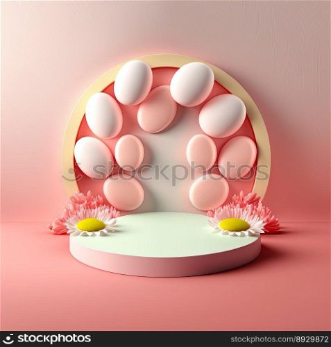Easter Podium Stand with Pink 3D Eggs Decorative for Product Display