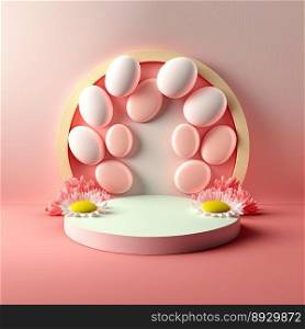 Easter Podium Stand with Pink 3D Eggs Decorative for Product Display