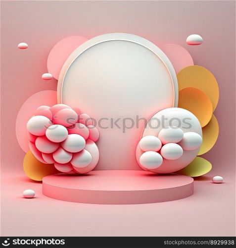 Easter Podium Stand with Pink 3D Eggs Decorative for Product Presentation