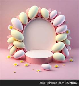 Easter Podium Stand with Pink 3D Eggs Decorative for Product Promotion