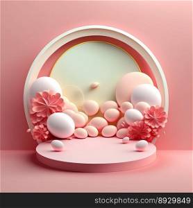 Easter Podium Stand with Pink 3D Render Eggs Decoration for Product Display